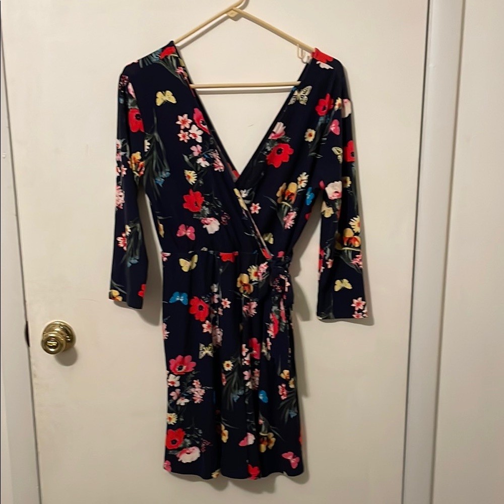 No Boundaries Dark Blue Floral Long Sleeve Dress